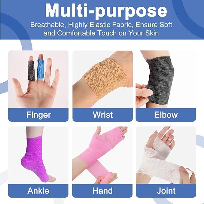 24 Pack White Self Adhesive Bandage, 2” x 5 Yards Medical Wrap, Cohesive Bandage Wrap, White Tape Baseball, Self Stick Bandage Tpae, First Aid Gauze for Ankle, Leg, Arm-PawvioPets