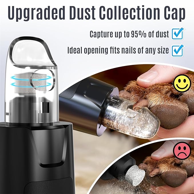 Casfuy New 6-Speed Dog Nail Grinder - 50% More Power Dog Nail Trimmers with 2 LED Lights Quiet 7h Running Time Electric Pet Nail Grinder File Toenail Grinder for Large Medium Small Dogs & Cats (Black)-PawvioPets