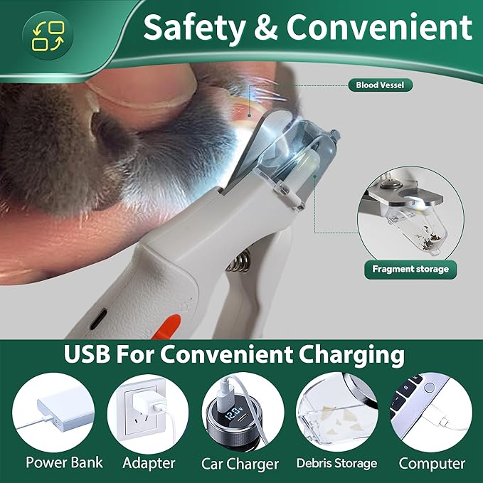 2-in-1 Cat Nail Clippers & Dog Nail Clippers Trimmers for Large Medium Small Dogs Cats Claw Trimmer Quick Sensor and Safety Guard USB Rechargeable with 2 LED Lights Dogs Nail Trimmer-PawvioPets