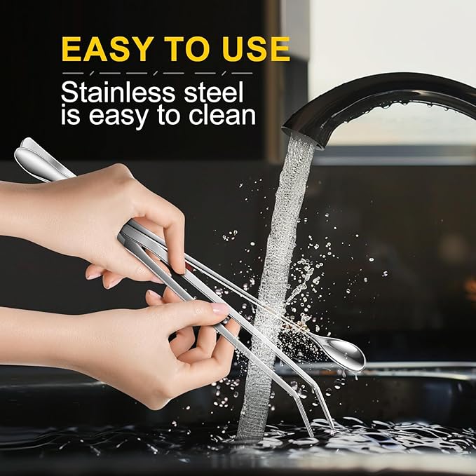 2pcs Reptile Feeding Tongs, Feeding Spoon, Stainless Steel Aquarium Feeding Tools, Curved Long Tweezers 10.6 in, Long Spoon 10 in (Coffee Spoon) for Feeding Lizards, Bearded Dragons and More.-PawvioPets