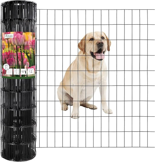 Black PVC Coated Welded Wire Fence 36 Inch x 50 Foot, 2 Inch x 4 Inch 15GA, Garden Border Fencing Roll Vinyl Coating Metal Wire Mesh Hardware Cloth for Yard Vegetable Plant Protection-PawvioPets