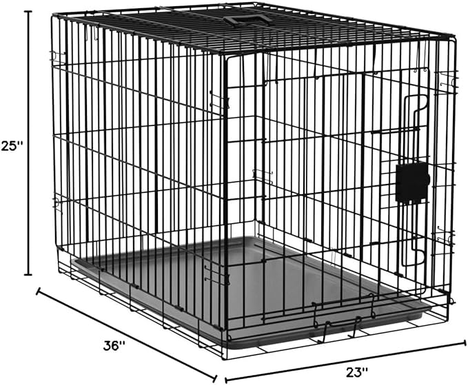 Amazon Basics Durable, Foldable, Collapsible, Portable Metal Wire Dog Crate with Tray, Single Door with Divider Panel, Easy to Assemble & Clean, 36 x 23 x 25 in, Black-PawvioPets