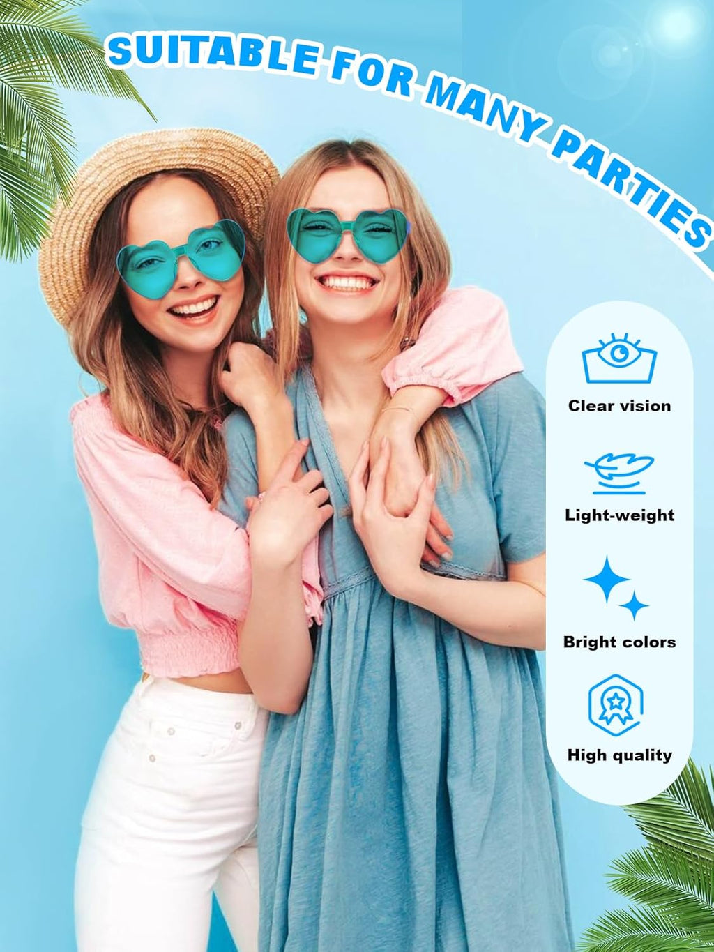 12 Pairs Heart Shaped Sunglasses for Women Colorful Glasses Fun Trendy Transparent Heart Sunglasses Party Favor (Lake Blue)
