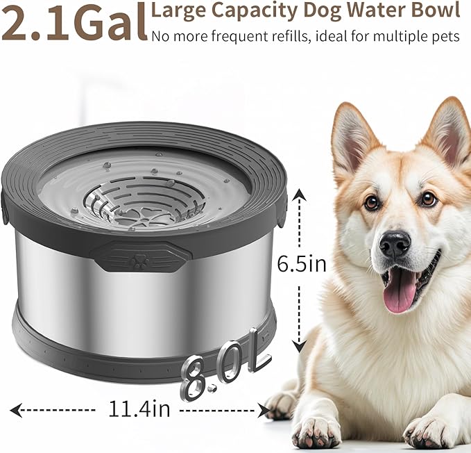 8L Dog Water Bowl 270oz Super Large Capacity No Spill Water Bowl for Dogs Stainless Steel Dog Bowls for Large Dogs No Splash Dog Water Bowl with Anti-Slip Mat for Messy Drinkers-PawvioPets