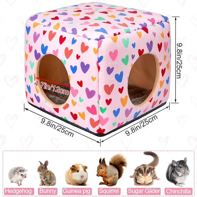 Bienbee Guinea Pig Hideout, Washable Guinea Pigs House Cozy Guinea Pigs Bed for Small Pet Bunny/Rabbit/Hamster/Chinchilla Guinea Pig Accessories Colorful Hearts-PawvioPets