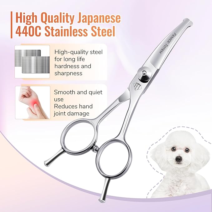 Dog Grooming Scissors: 4.75" Pet Curved Shears Made Of Advanced Stainless Steel Alloy for Trimming Dogs Cats and Other Pets Face and Paws-PawvioPets