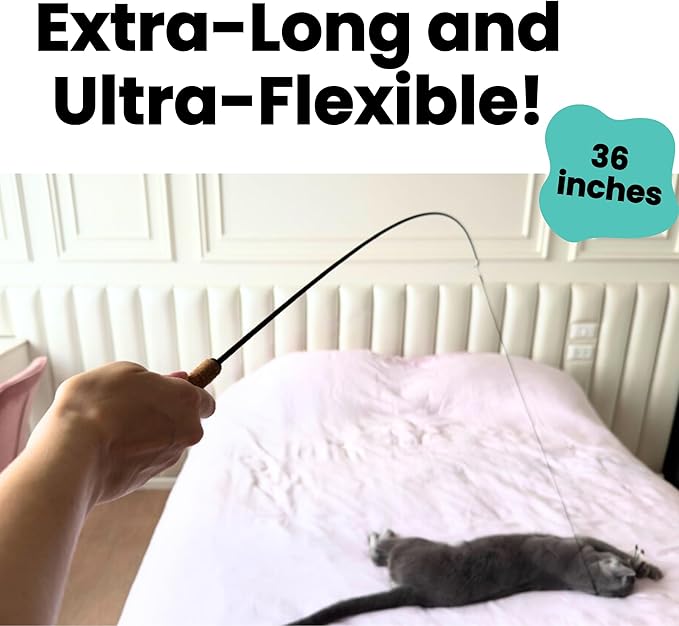 Forever Stick - The Unbreakable Cat Toy Wand, Extra Long Durable Interactive Cat Toy for Indoor Cats, Feather Kitten Toys for Bored Indoor Adult Cats, Bird Teaser Cat Accessories Enrichment-PawvioPets