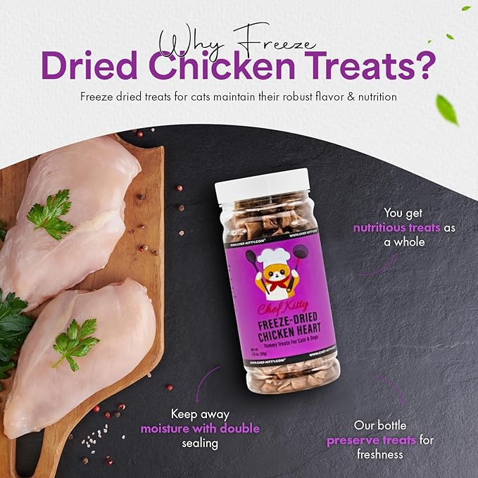 Freeze-Dried Chicken Heart Treats for Cats & Dogs – 100% Human Grade, Single Ingredient, High-Protein, Healthy Snack – No Additives or Preservatives – 1.4oz - Inspected & Tested in USA-PawvioPets