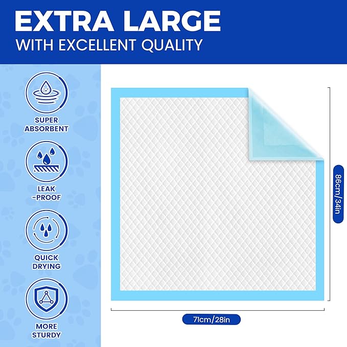 Dog Pee Pads Extra Large 28"x34" - 100 Pack Super Absorbent XLarge Puppy Pads 100 Count Leak-Proof Disposable XL Pet Potty Training Pads for Dogs, Puppies, Doggy-PawvioPets