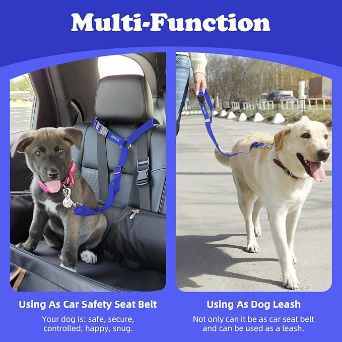 BWOGUE Pet Dog Cat Seat Belts, Car Headrest Restraint Adjustable Safety Leads Vehicle Seatbelt Harness (1 Pack)-PawvioPets