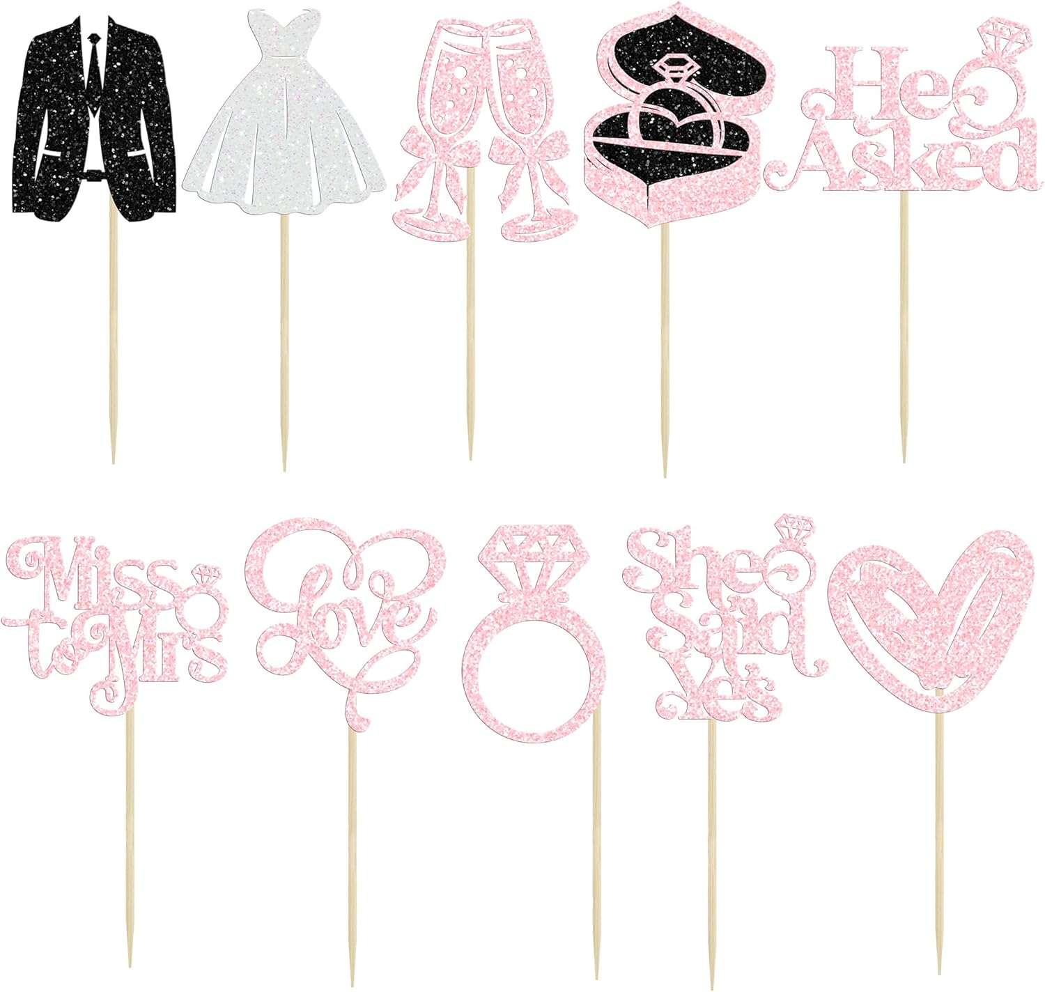 Gyufise 30Pcs She Said Yes Cupcake Toppers Glitter Diamond Ring I Do Love Cupcake Picks Miss to Mrs He Asked Bridal Shower Wedding Engagement Bachelorette Cake Decoration Light Pink