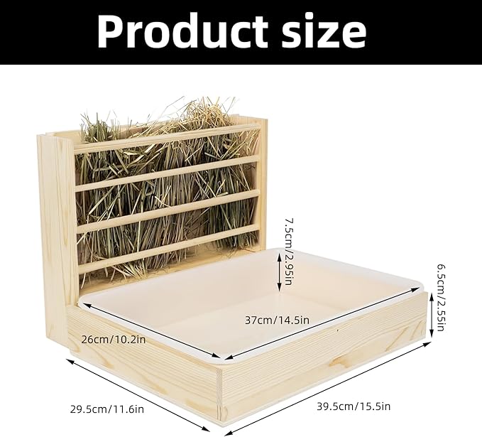 2 in 1 Wooden Rabbit Hay Feeder Box Safe Bunny Feeder Manger Grass Food Holder Rack Hay Holder with Toilet Rabbit Hay Feeder with Litter Pan Designed for Rabbits Guinea Pig Hamster Small Animals-PawvioPets