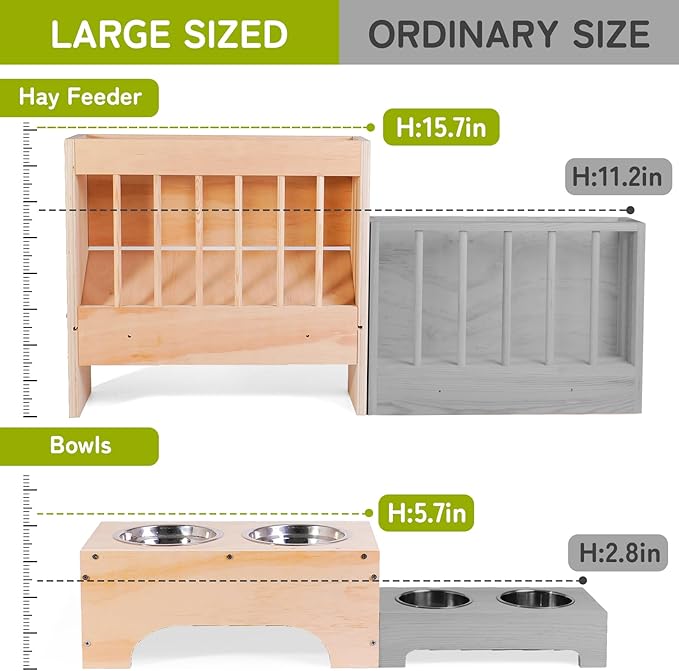 3 in 1 Extra Large Rabbit Hay Feeder with Litter Box, Wooden Bunny Toilet, for Large and Medium-Sized Dwarf Rabbit, Guinea Pig, Chinchillas, Hamster, Ferret, Other Animals-PawvioPets