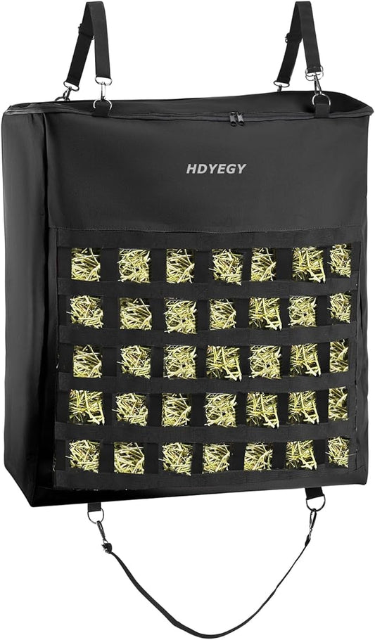 1Pcs Hay Bag for Horse,1200D Oxford Fabric Slow Feed Bags with Front Hay Nets Design and Heavy Duty Zipper Large Top Load Feeding Bag for Horses and Livestock,Black-PawvioPets