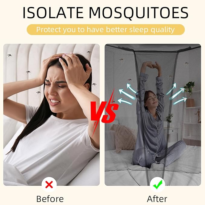 4 Corners Mosquito Net for Mosquiteros para Camas Bed Canopies Netting Bed Drapes Rectangular Mosquito Mesh for Camping Home Outdoor Travel(Black,L78 X W71 X H67 Inch,Opening)-PawvioPets