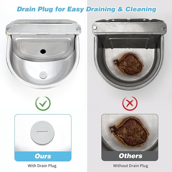 FHTONGE 304 Stainless Steel Automatic Water Dispenser with Drainage for Outdoor Big Dog, Large Auto Fill Dog Waterer Float Valves for Livestock Poultry Horse Cow Goat Pig Chicken Duck Rabbit Drinking-PawvioPets