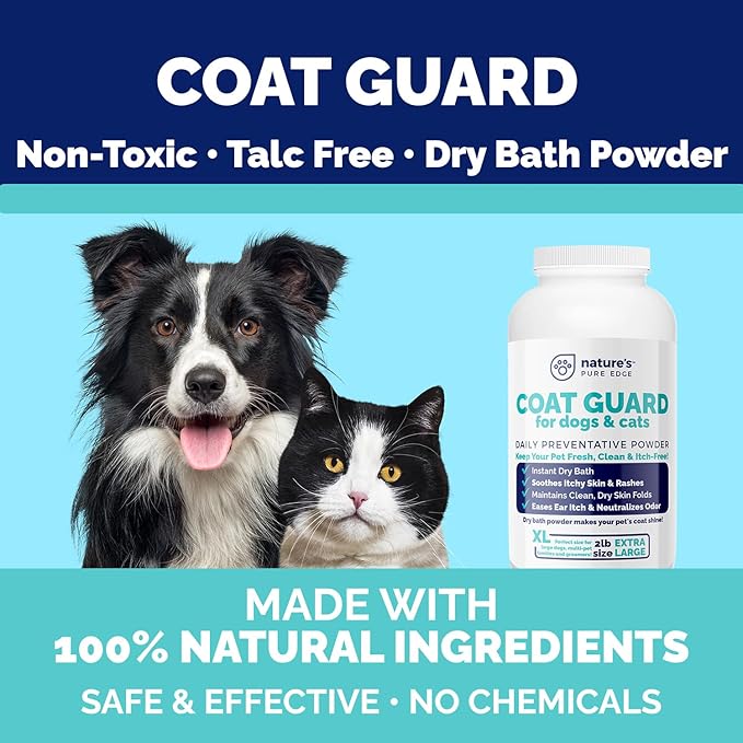 Coat Guard Dry Shampoo for Dogs and Cats - Extra Large 2 lbs Jar, Dog Dry Shampoo Powder, Waterless Dog Shampoo, Anti Itch Relief, Cedar Scented, Anti Dandruff, Hot Spots, Nature's Pure Edge-PawvioPets