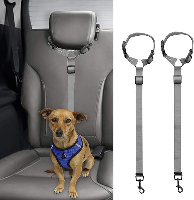 BWOGUE 2 Packs Dog Cat Safety Seat Belt Strap Car Headrest Restraint Adjustable Nylon Fabric Dog Restraints Vehicle Seatbelts Harness Grey-PawvioPets