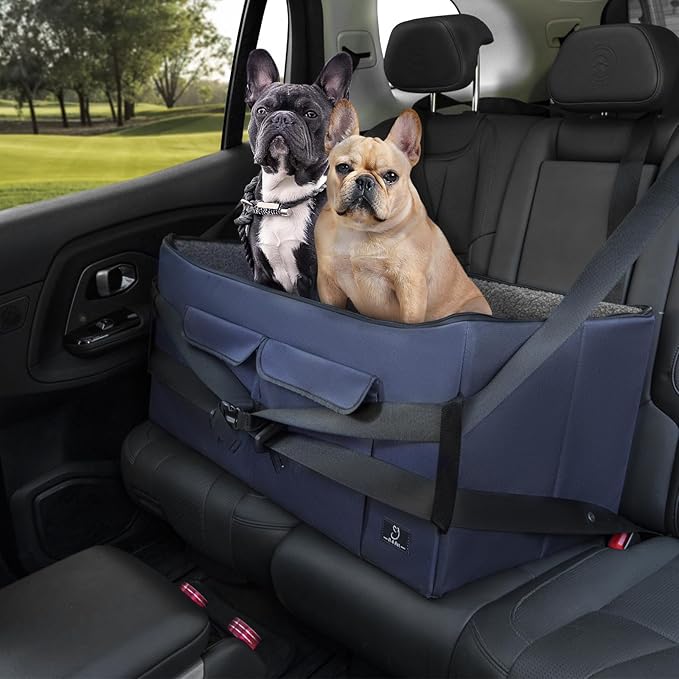 A 4 Pet Dog Car Seat for Medium/Large Dog or 2 Small Dogs, Booster Car Seat with Storage Bags and 2 Seat Belts, Pet Seat for Dogs Under 55 lbs-PawvioPets