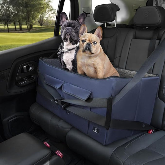 A 4 Pet Dog Car Seat for Medium/Large Dog or 2 Small Dogs, Booster Car Seat with Storage Bags and 2 Seat Belts, Pet Seat for Dogs Under 55 lbs-PawvioPets
