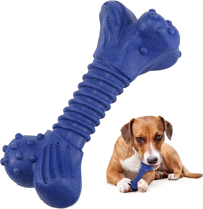 Dog Toys for Aggressive Chewers, Indestructible Chew Toys for Medium Large Dogs,Durable Rubber Dog Bones with Beef Flavor, Tough Dental Toy for Boredom Relief (Blue)-PawvioPets