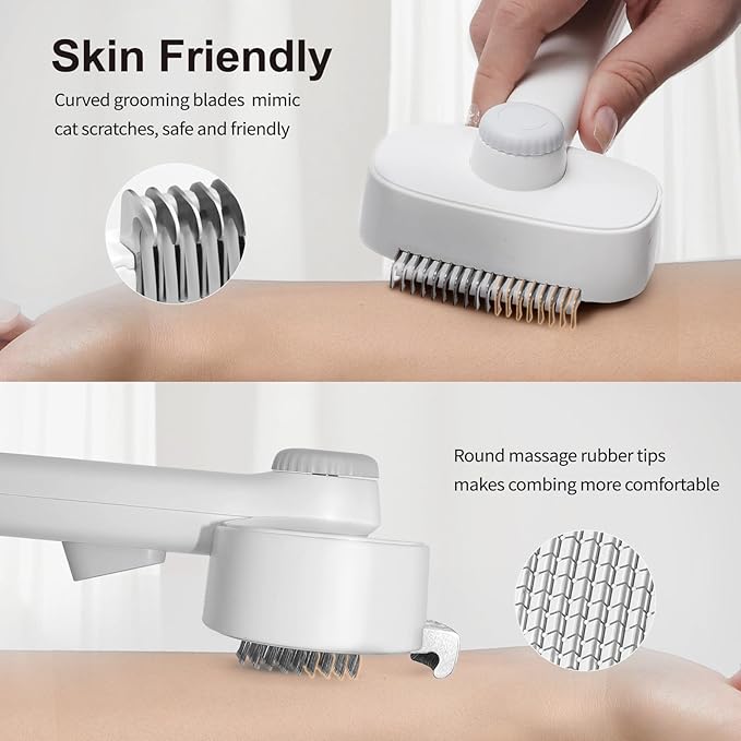 2-in-1 Deshedding Brush & Dematting Comb for Cats, Cat Brush for Long Haired Cats, Effectively Removes Matted Fur & Tangles, White-PawvioPets