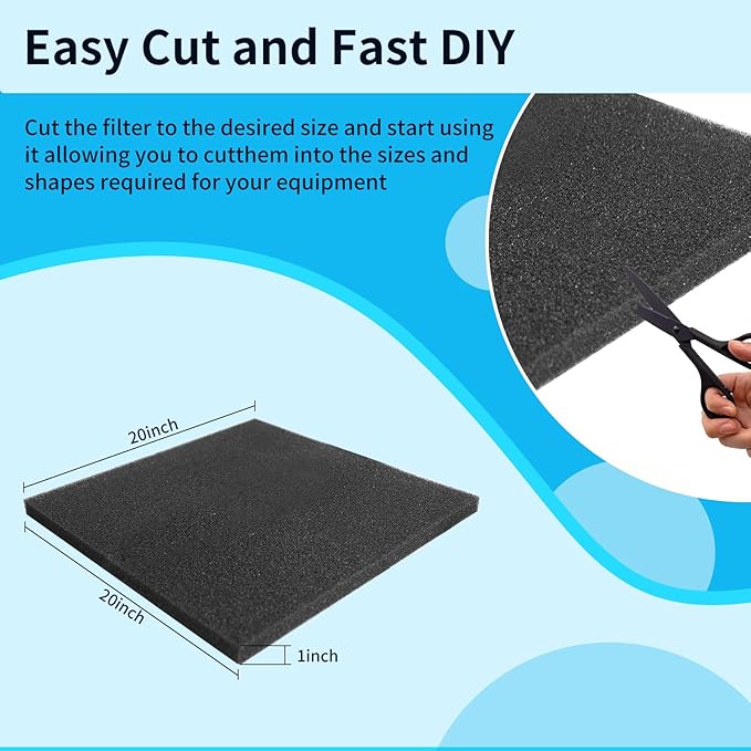 Aquarium Filter Sponge Pad –Bio Filter Media Foam Sponge, Easy Cut to Size Foam for Fish Tank 20"x20"x1" (50PPI)-PawvioPets