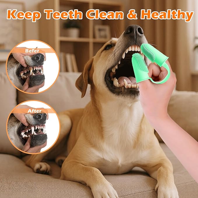 Dog Toothbrush, Dogs Tooth Brushing Kit, Cat Tooth Brush for Small to Large Dogs & Puppies, 2Pack Double Finger Toothbrush for Dog Teeth 360 Cleaning & Dental Care-PawvioPets