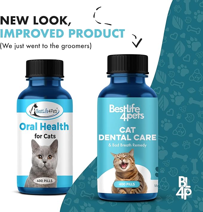 Cat Bad Breath & Oral Health Remedy, Natural Dental Care Cats Teeth, Mouth and Gums, Easy to Use Daily Supplement for Stomatitis, Gingivitis, Plaque & Tartar Control for Cats, 800 Small Pills-PawvioPets