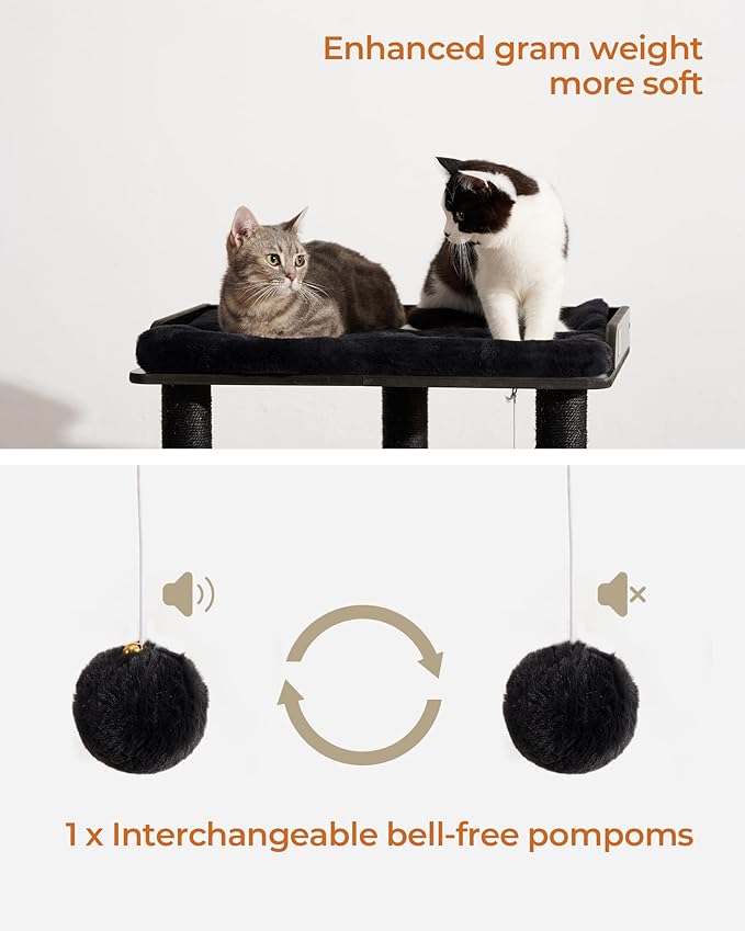 FourFurPets 26.7in Cat Tree Tower Condo, Cat Scratch Posts for Indoor Cats, Big Plate, Three 23.6in Full Sisal Scratching Posts, Black-PawvioPets