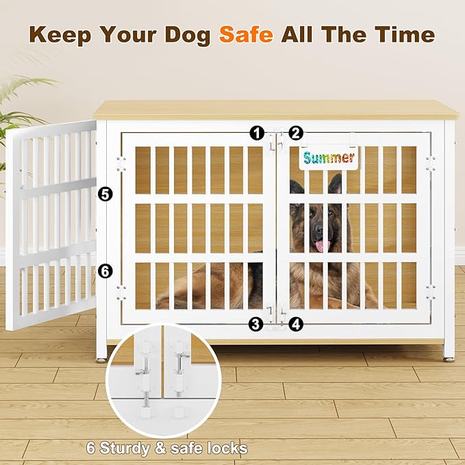 EasyCom Heavy Duty Dog Kennel Indoor with Name Tag, XXL Dog Crate Furniture for Large Dogs, Double-Doors Sturdy Dog Cage for Anxiety Dog, Decorate House as TV Stand, End Table, Bedside Table-PawvioPets