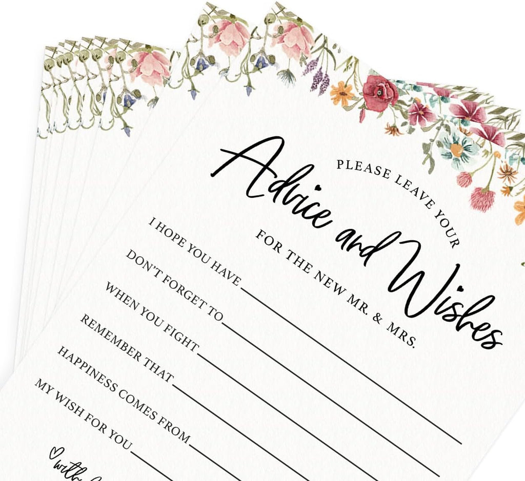 Printed Party Wedding Advice Cards – Wildflower Theme, Bridal Shower Games and Favors for Guests, Love In Bloom Floral Design, 30 Guests