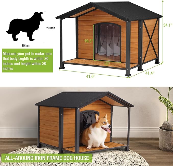 Dog House Outdoor & Indoor Unique All-Around Iron Frame Dog Kennel for Winter with Raised Feet for Small & Medium & Large Dogs,Weatherproof Roof (41.6 “L×41.4”W×34.1“H)-PawvioPets