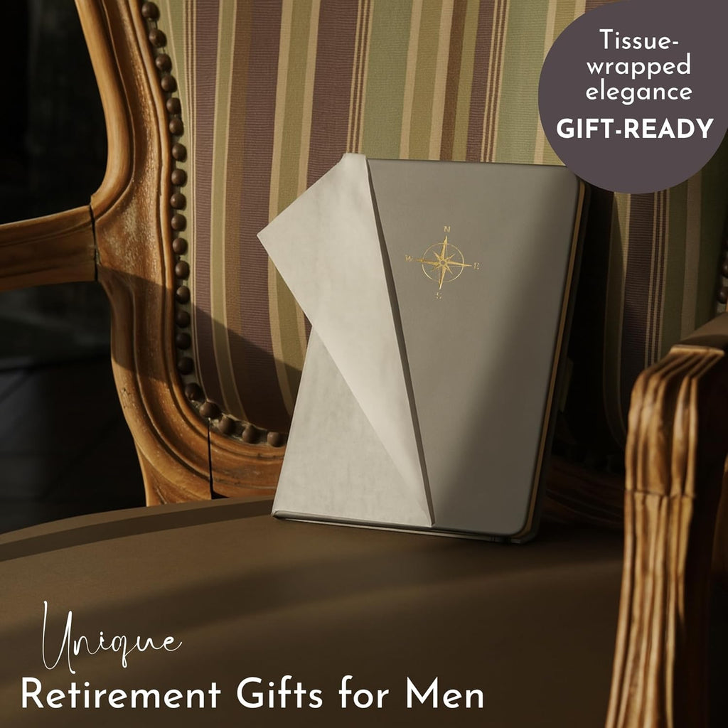 SETTINI Lined Journal, Ideal for Journaling - A5 Vegan Leather Notebook, 192 Archival-Quality Pages, QuillEase Bleed-Free Paper, Inner Pocket & Bookmark - Travel Journal for Men & Women, Grey Compass