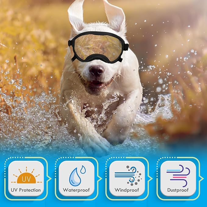 Dog Goggles for Large Dogs, UV Wind Dust Fog Protection, Soft Frame Adjustable Dog Sunglasses, Summer Driving & Winter Snow Eyewear, Tactical Pet Glasses with Elastic Strap (Black)-PawvioPets