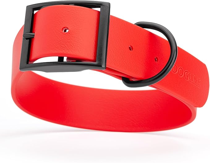 Dogline Biothane Waterproof Dog Collar Strong Coated Nylon Webbing with Black Hardware Odor- Proof for Easy Care Easy to Clean High Performance Fits Small Medium or Large Dogs, Cherry Red-PawvioPets