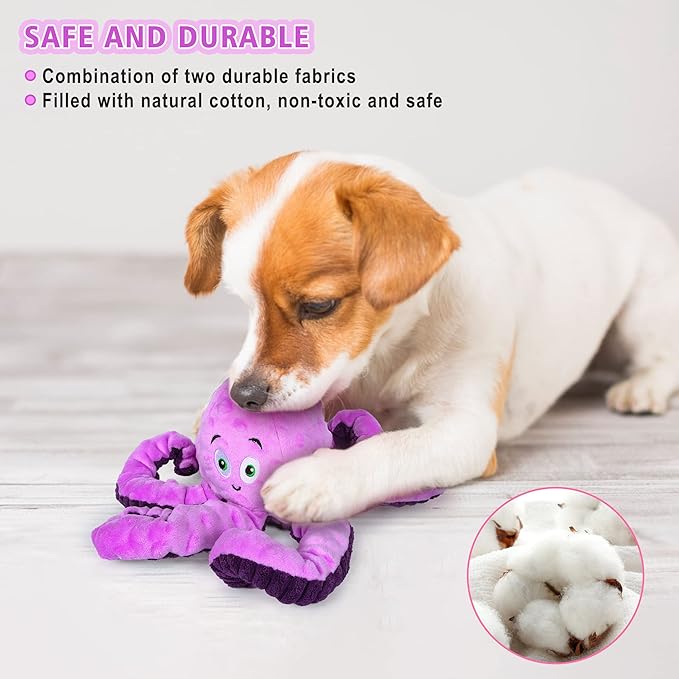Dog Squeaky Toys Octopus - Tough Plush Large Medium & Small Dog Toys - Stuffed Animals Puppy Toys - Funny Cute Dog Toy for Dog Birthday Presents (Octopus Purple)-PawvioPets