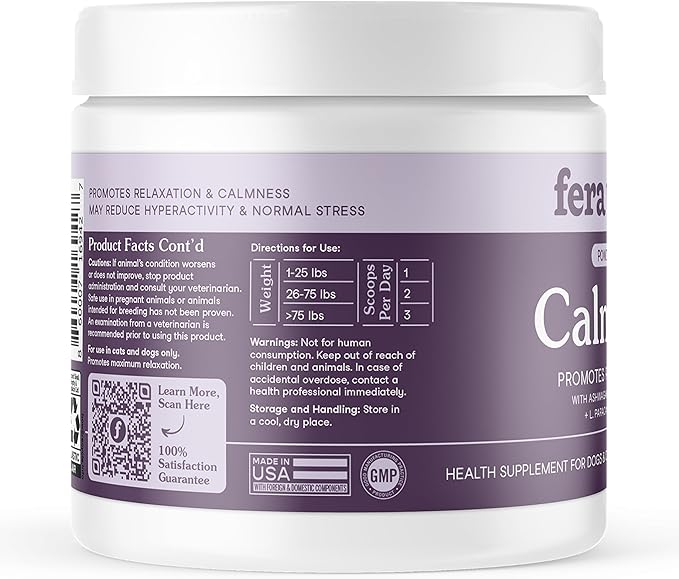 Fera Pets Calming Supplement for Dogs & Cats with Probiotics, L-Theanine, and Ashwagandha - Supports Anxiety Relief - Promotes Relaxation - 60 Scoops-PawvioPets