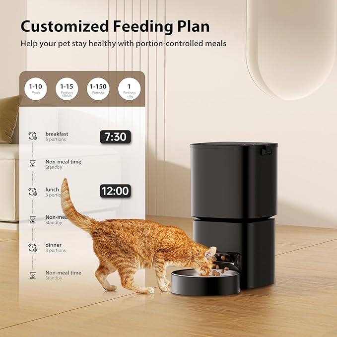 Automatic Cat Feeder, 5L/21 Cup Timed Automatic Pet Feeder, Dual Power Auto Dog Feeders, Pet Dry Food Dispenser for Cats & Small Dogs, 1-10 Meal Programmable 1-15 Portion Control Cat Feeder(Not WiFi)-PawvioPets