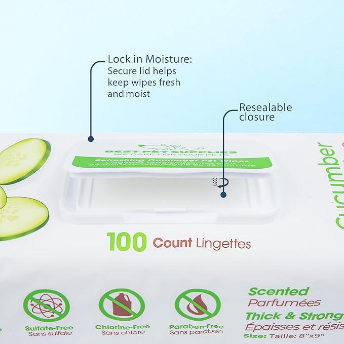 Best Pet Supplies Pet Wipes for Dogs - Dog Wipes Cleaning Deodorizing, for Coats, Ears, Paws – Refreshing, Cucumber 100 Count-PawvioPets