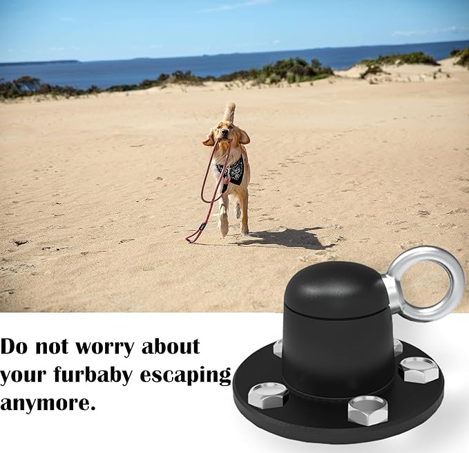 Dog Tie Out Stake Anchor, 360° Swivel Dog Tie Out Cable Runner for Yard Camping (Black)-PawvioPets