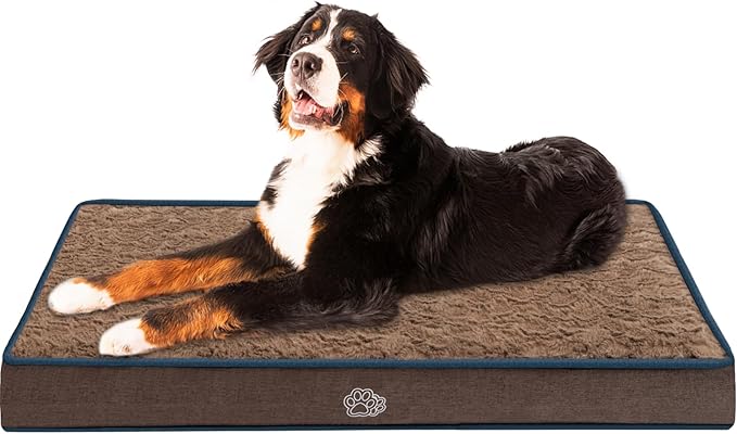 EMPSIGN Dog Bed Mat 47 Inch Reversible Warm & Cool,Washable Dog Crate Bed with Egg Crate Foam Support, Pet Sleeping Mat for Large Medium Small Dogs, Fluffy Kennel Pad(Brown)-PawvioPets