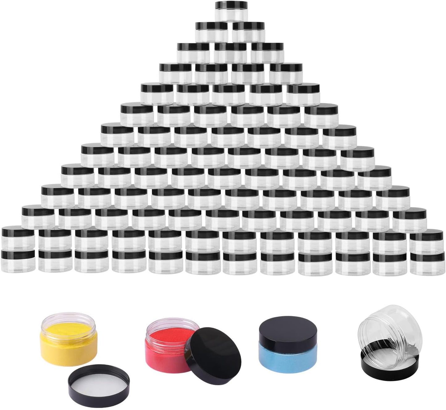 96 Packs 3.5 OZ Transparent Plastic Jars with black Lids, Body Butter Containers, Cosmetic Containers jars for Kitchen Ingredients, beads, sequins, Lotion, Cream, DIY Crafts and More by KUKLIPJIM.
