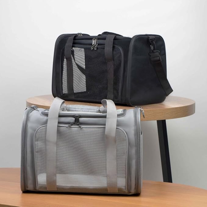 Airline Approved Soft Sided Pet Carrier for Small and Medium Dogs, Cats, and Puppies (Up to 15 lbs), Collapsible Portable Travel Bag for Dogs Cats (Black)-PawvioPets