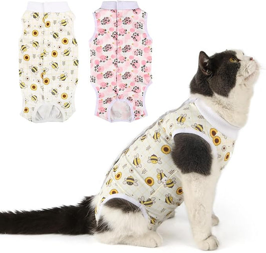 2 Packs Cat Surgery Recovery Suit Surgical Clothes Abdominal Wounds Anti-Licking Cat Bodysuit Onesie Substitute E-Collar& Cone-PawvioPets