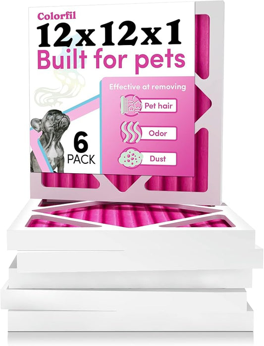 Colorfil 12x12x1 Air Filter (6-Pack) | Made in the USA | Color Changing | Remove Cat and Dog Odor | MERV 8 for Pet Hair Dander and Dust | 11.75"x11.75"x0.75" Exact Size-PawvioPets