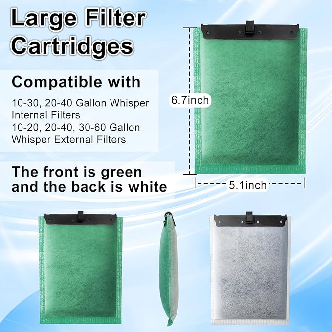 driamor 10 Pack Large Filter Cartridges Compatible with Whisper Filters 20i/40i IQ20/30/45/60 PF20/30/40/60, Aquarium Filter Cartridge Replacement Assembled Compatible with ReptoFilter 125GPH-PawvioPets