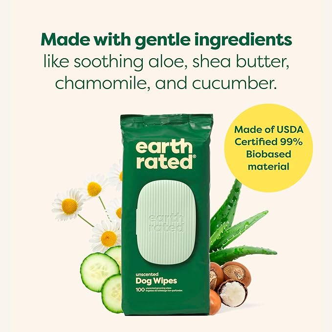 Earth Rated Pet Wipes for Dogs and Cats, Hypoallergenic, Cleaning and Hydrating, for Grooming Paws, Body and Butt, Unscented, 400 Count-PawvioPets