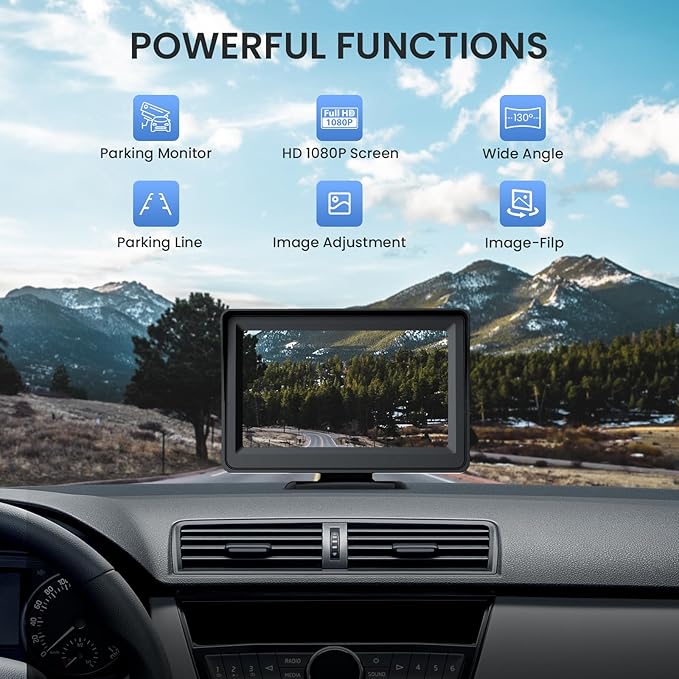 5'' HD 1080P Backup Camera, Backup Camera for Car, Reverse Rear Camera with Night Version 130° Wide Angle, Waterproof, Strong Signal for Car, Van, Truck, Trailer-PawvioPets