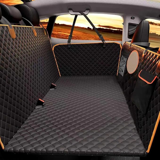 Dog Car Seat Cover for Back Seat, Hard Bottom Back Seat Extender for Dogs, Holds 420lbs, Waterproof Pet Hammock Protector, Thick and Durable Dog Seat Cover for Truck, Car, SUV-Black-PawvioPets
